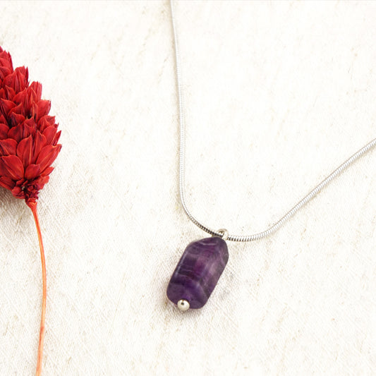 Amethyst Crystal Stone Necklace with Stainless Steel Chain