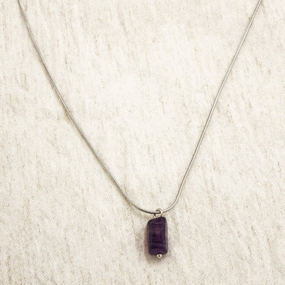 Amethyst Crystal Stone Necklace with Stainless Steel Chain