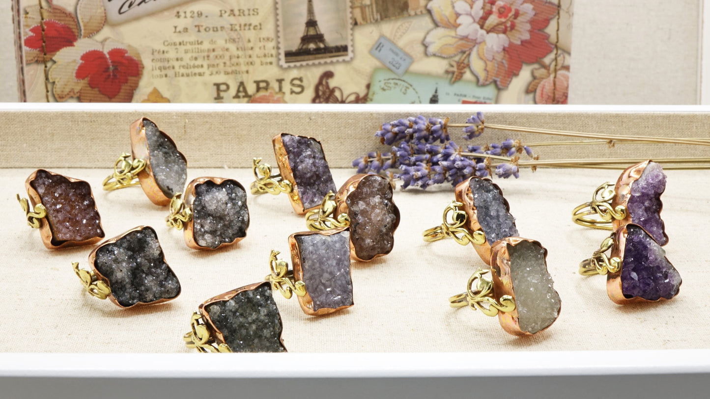 Raw Amethyst Crystal Stone Rings