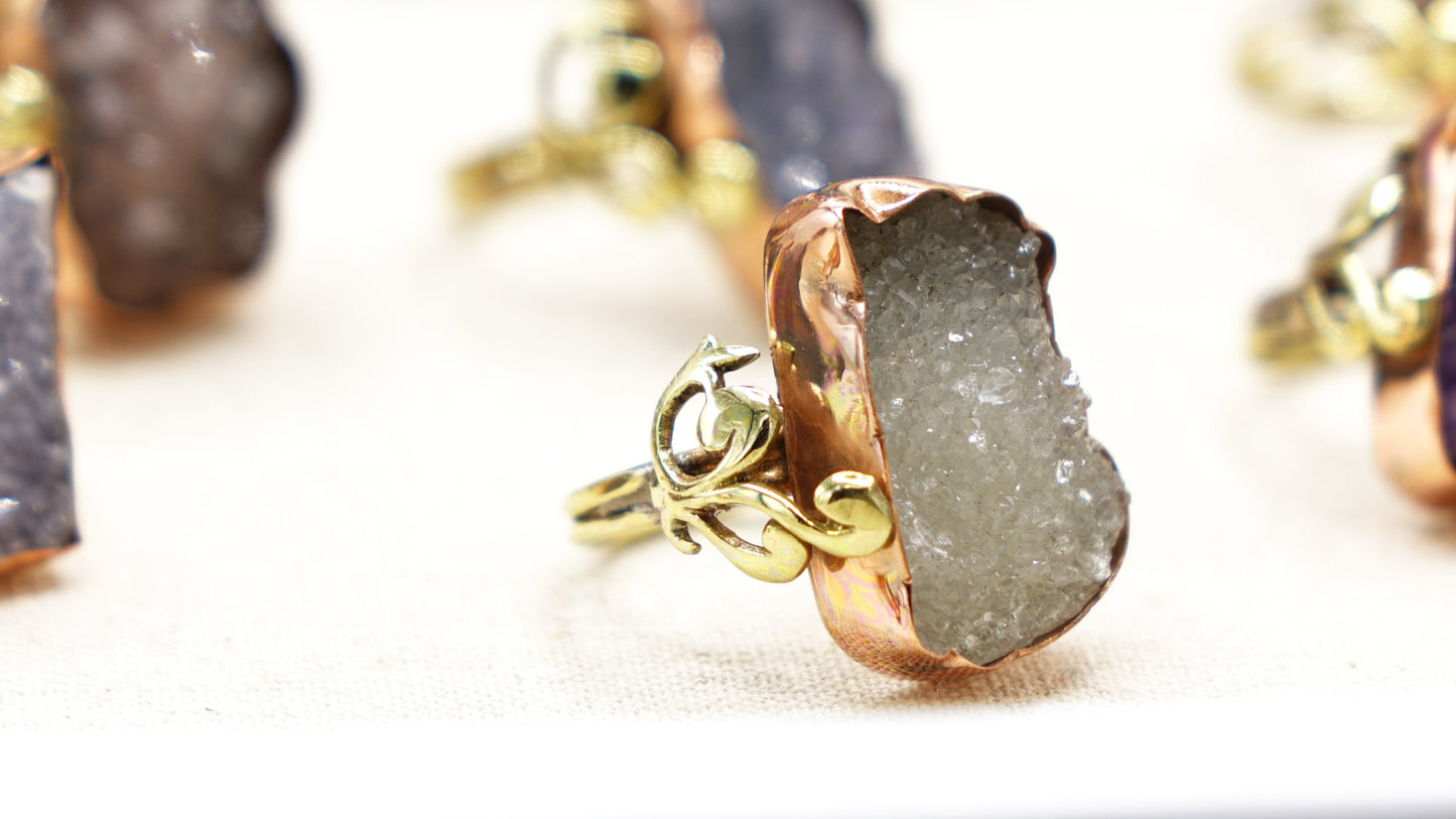 Raw Amethyst Crystal Stone Rings