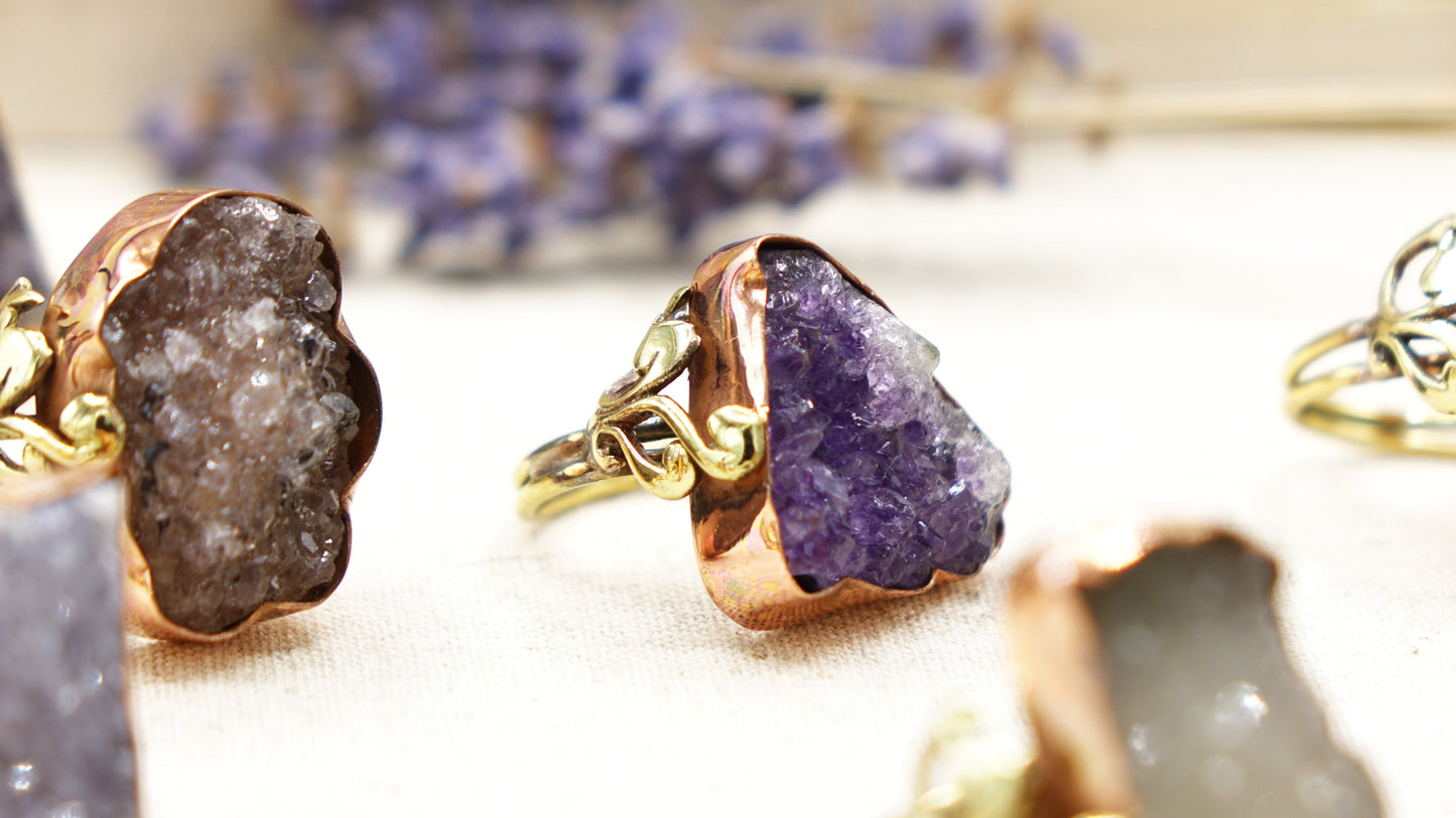 Raw Amethyst Crystal Stone Rings