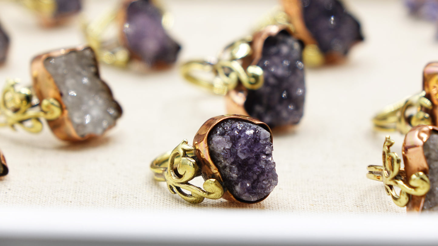 Raw Amethyst Crystal Stone Rings