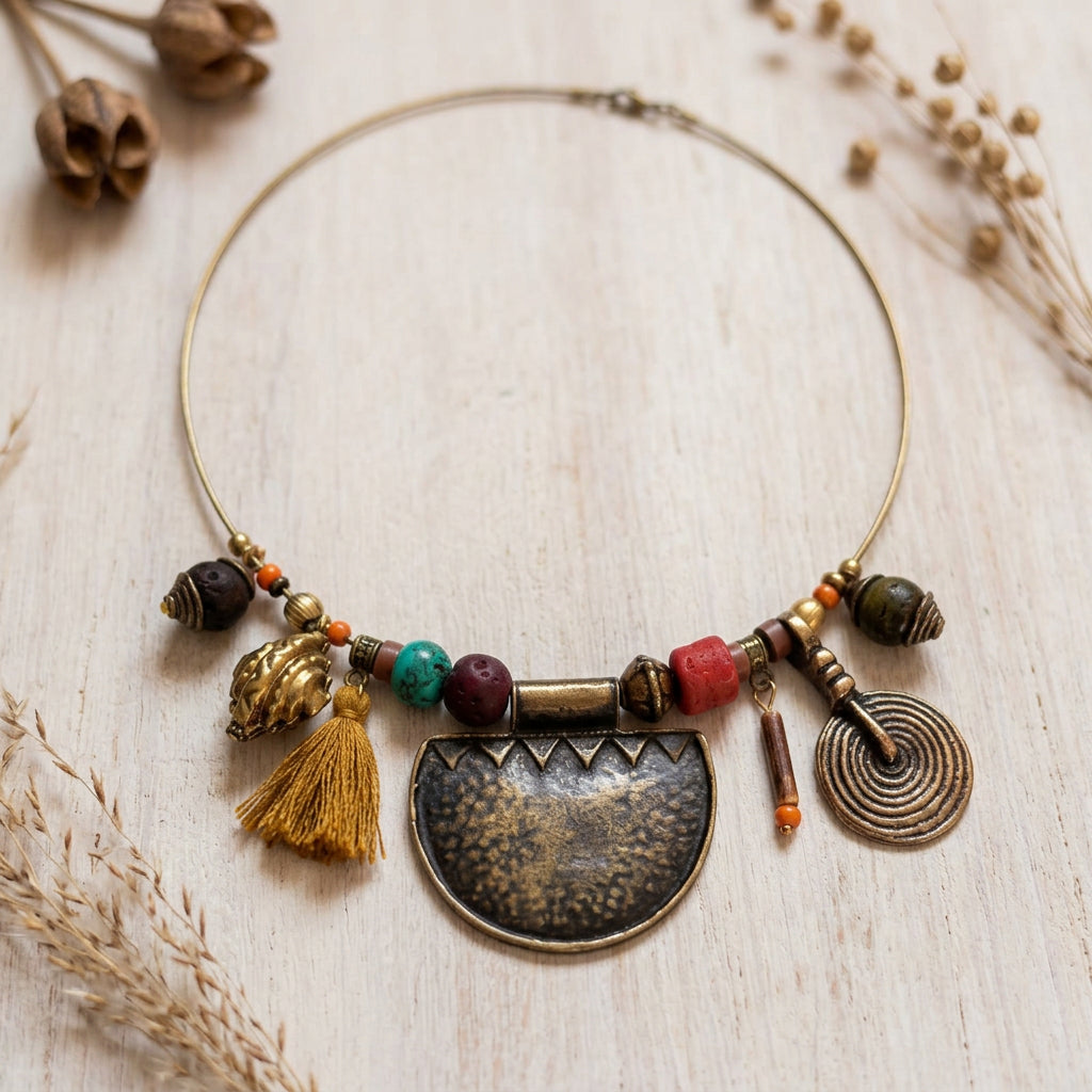 Tribal Brass Wire Choker Necklace