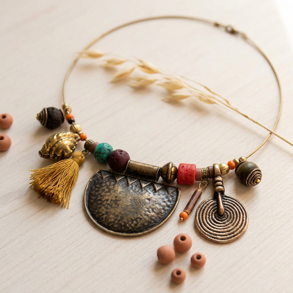 Tribal Brass Wire Choker Necklace