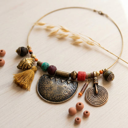 Tribal Brass Wire Choker Necklace