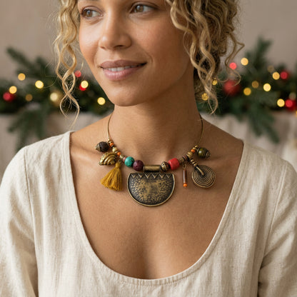 Tribal Brass Wire Choker Necklace