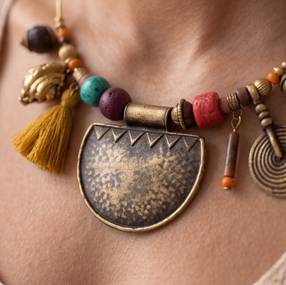 Tribal Brass Wire Choker Necklace