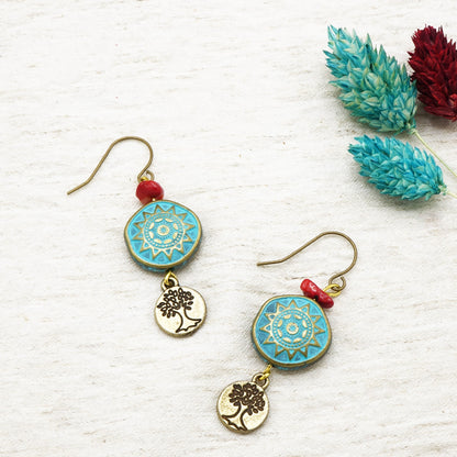 Boho Turquoise Earrings - Tree of Life