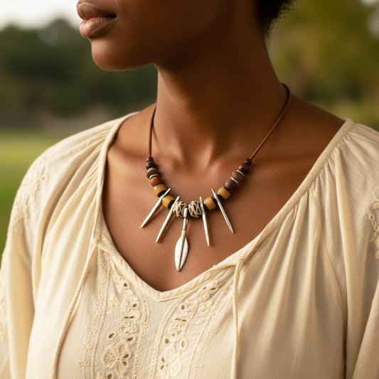 Boho Beaded Necklace with Tribal Charm