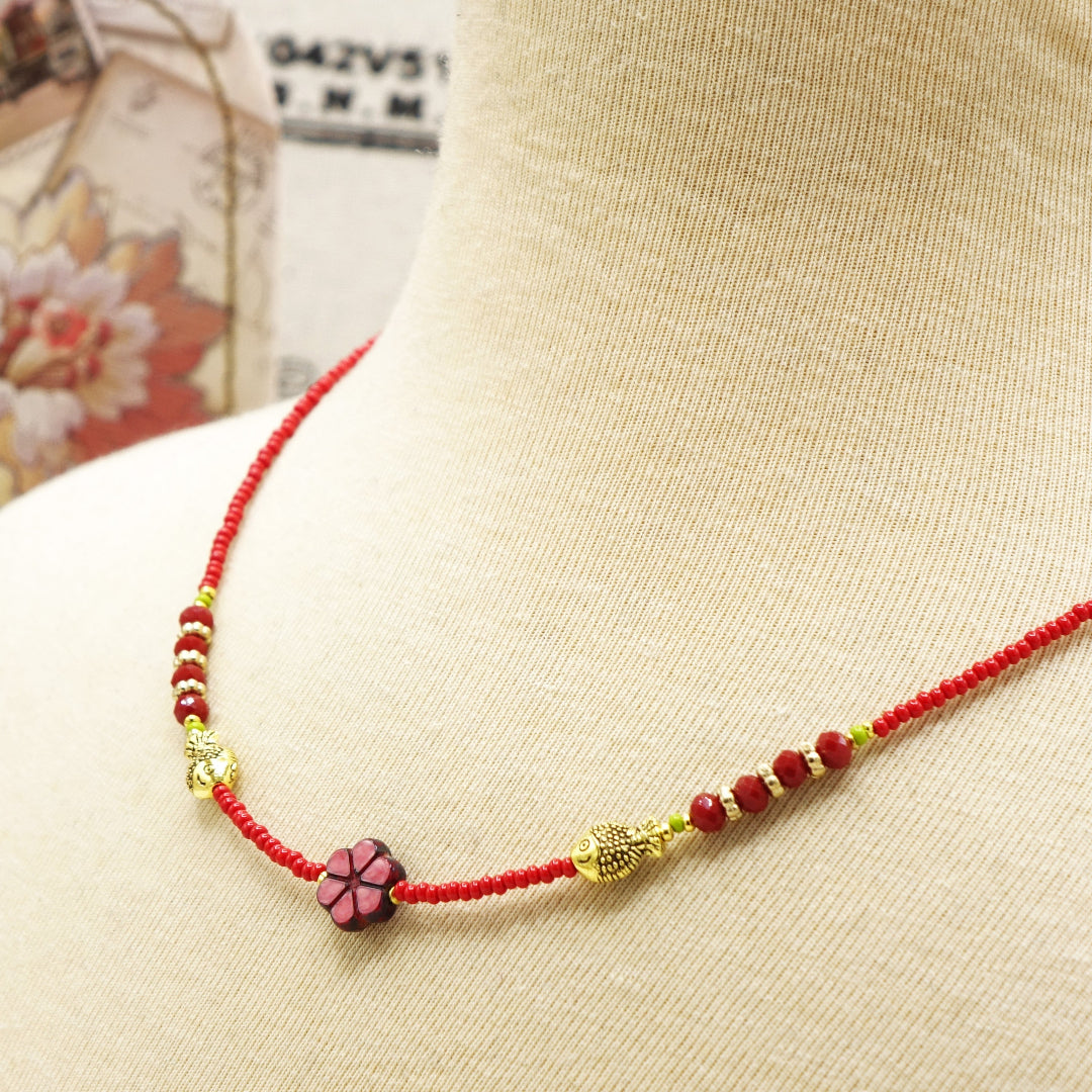 Boho Beaded Flower Necklace