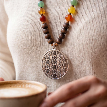 Long Beaded "Flower of Life" Necklace - Verna Artisan Works