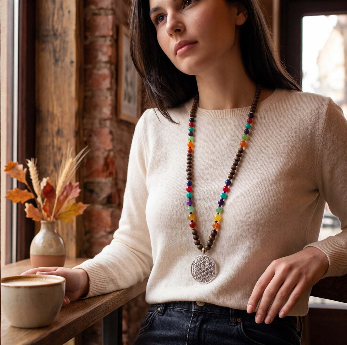 Long Beaded "Flower of Life" Necklace - Verna Artisan Works
