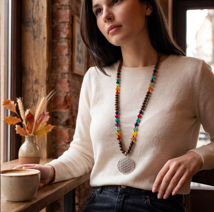 Long Beaded "Flower of Life" Necklace - Verna Artisan Works