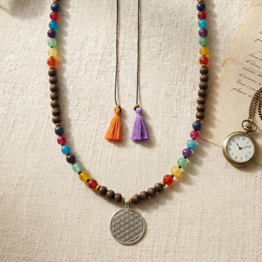 Long Beaded "Flower of Life" Necklace - Verna Artisan Works
