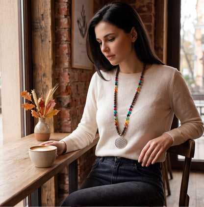 Long Beaded "Flower of Life" Necklace - Verna Artisan Works