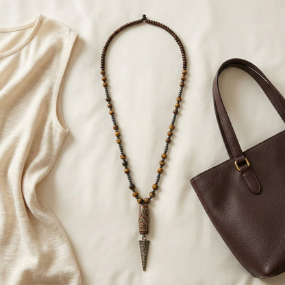 Boho Dzi Beaded Long Necklace
