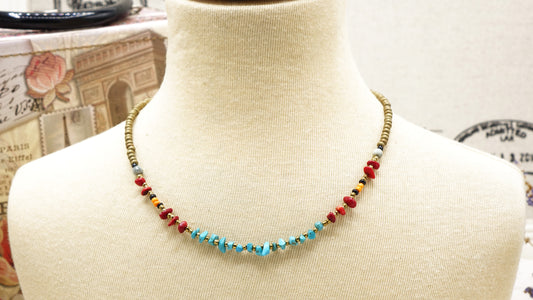 Turquoise and Coral Crystal Bead Necklace