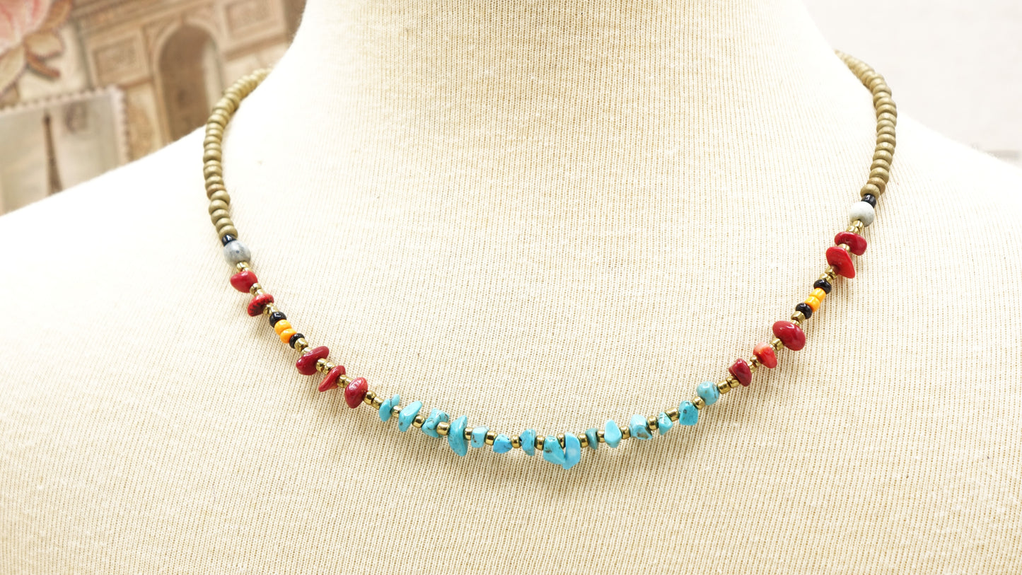 Turquoise and Coral Crystal Bead Necklace