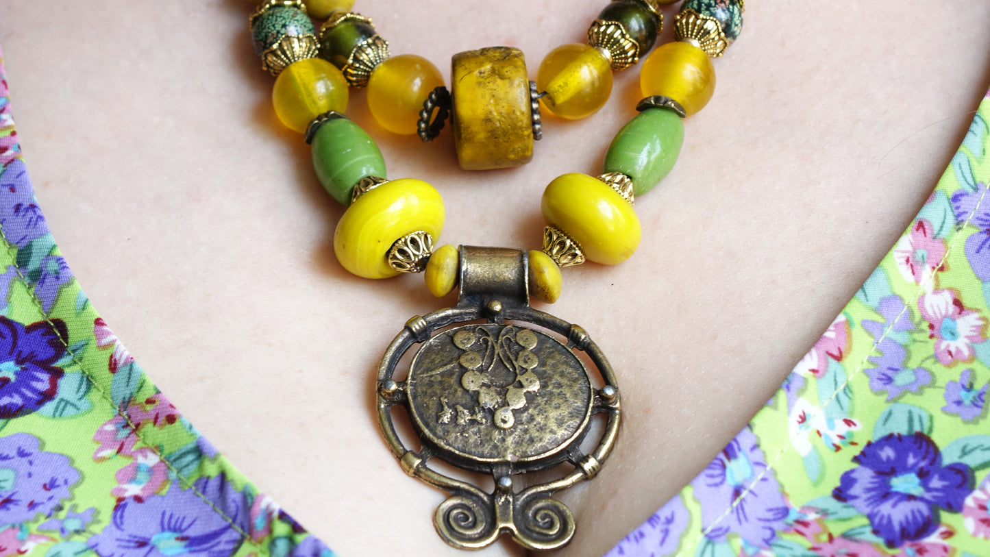 Boho chic style, colorful, beaded necklace.