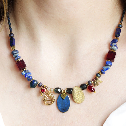 Beaded Lapis Lazuli Necklace