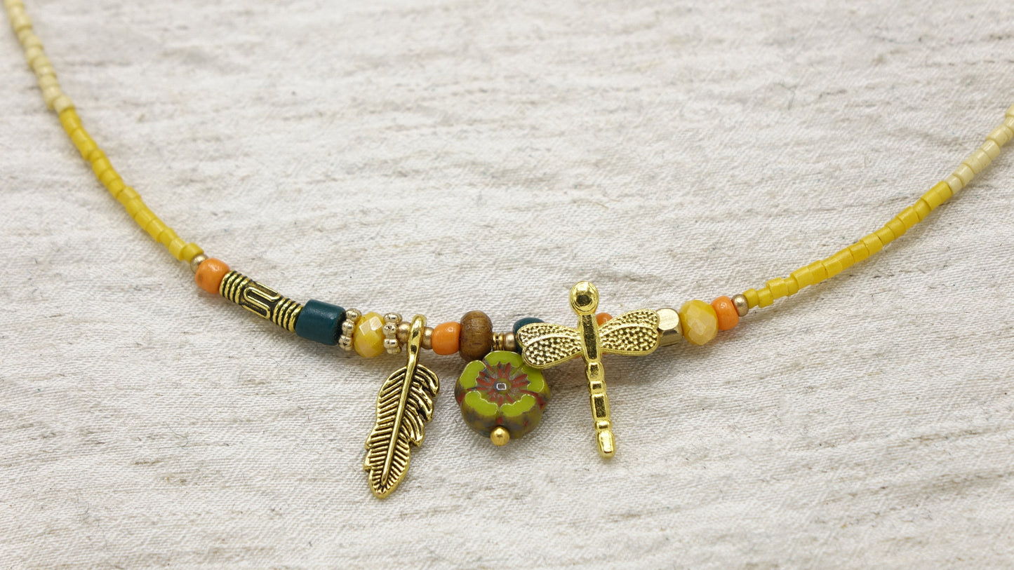 Boho Beaded Flower Necklace