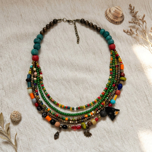 Eclectic Multi-Strand Boho Charm Necklace