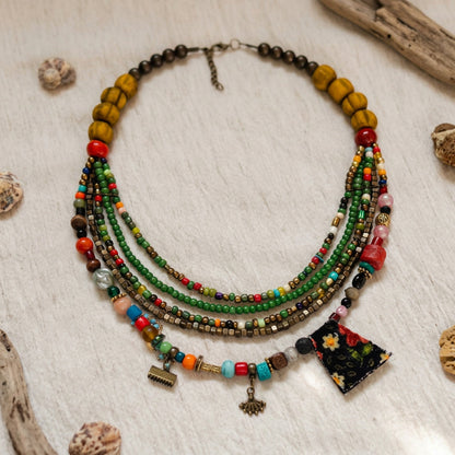 Eclectic Multi-Strand Boho Charm Necklace