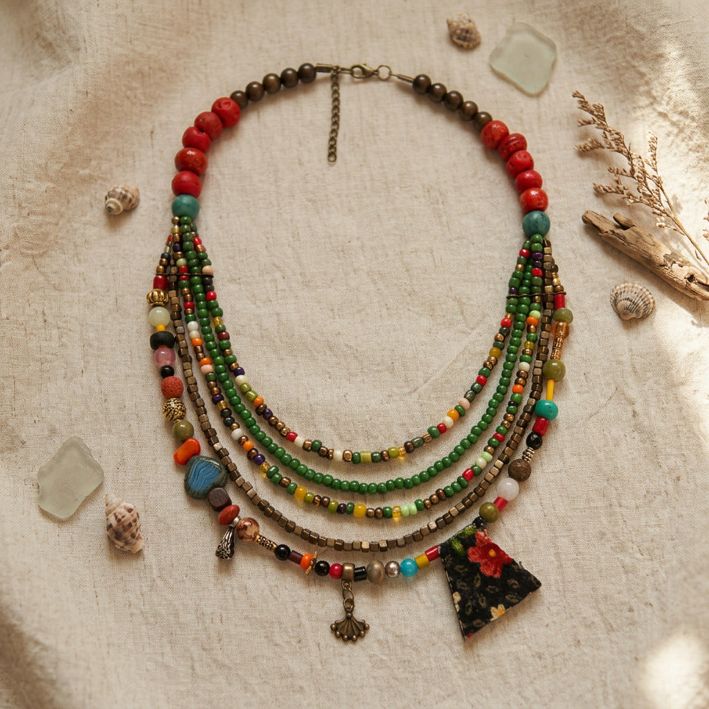 Eclectic Multi-Strand Boho Charm Necklace