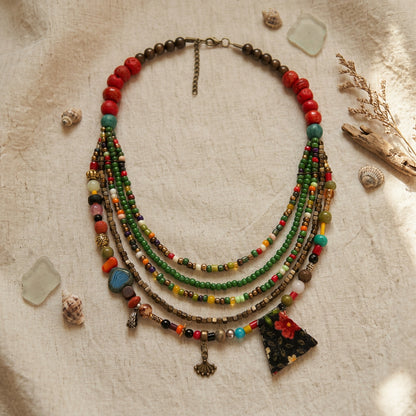 Eclectic Multi-Strand Boho Charm Necklace