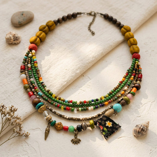 Eclectic Multi-Strand Boho Charm Necklace