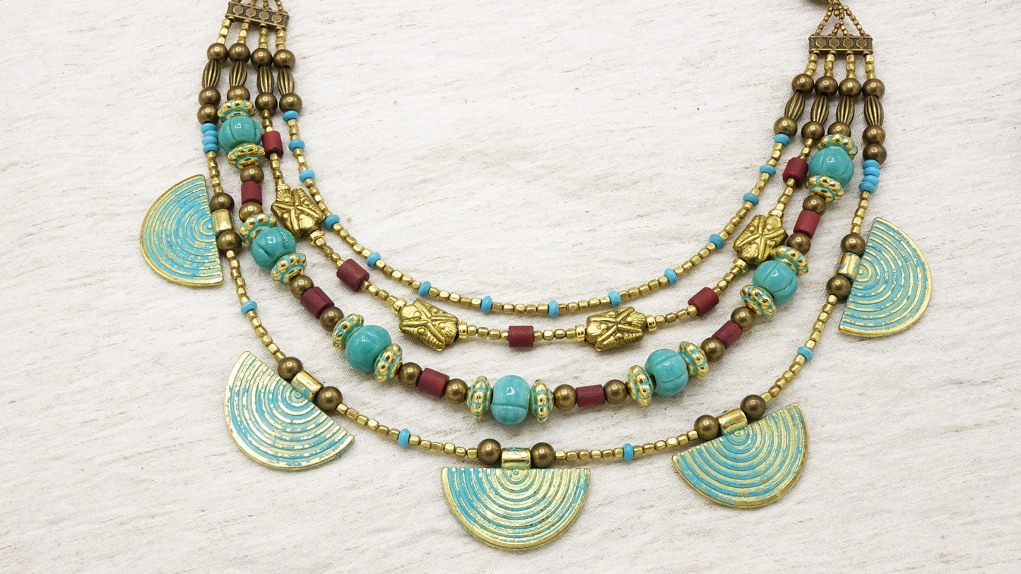 Turquoise Ginkgo Beaded Layered Necklace