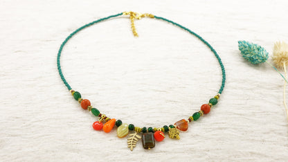 Boho Beaded Leaf Necklace