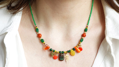 Boho Beaded Leaf Necklace