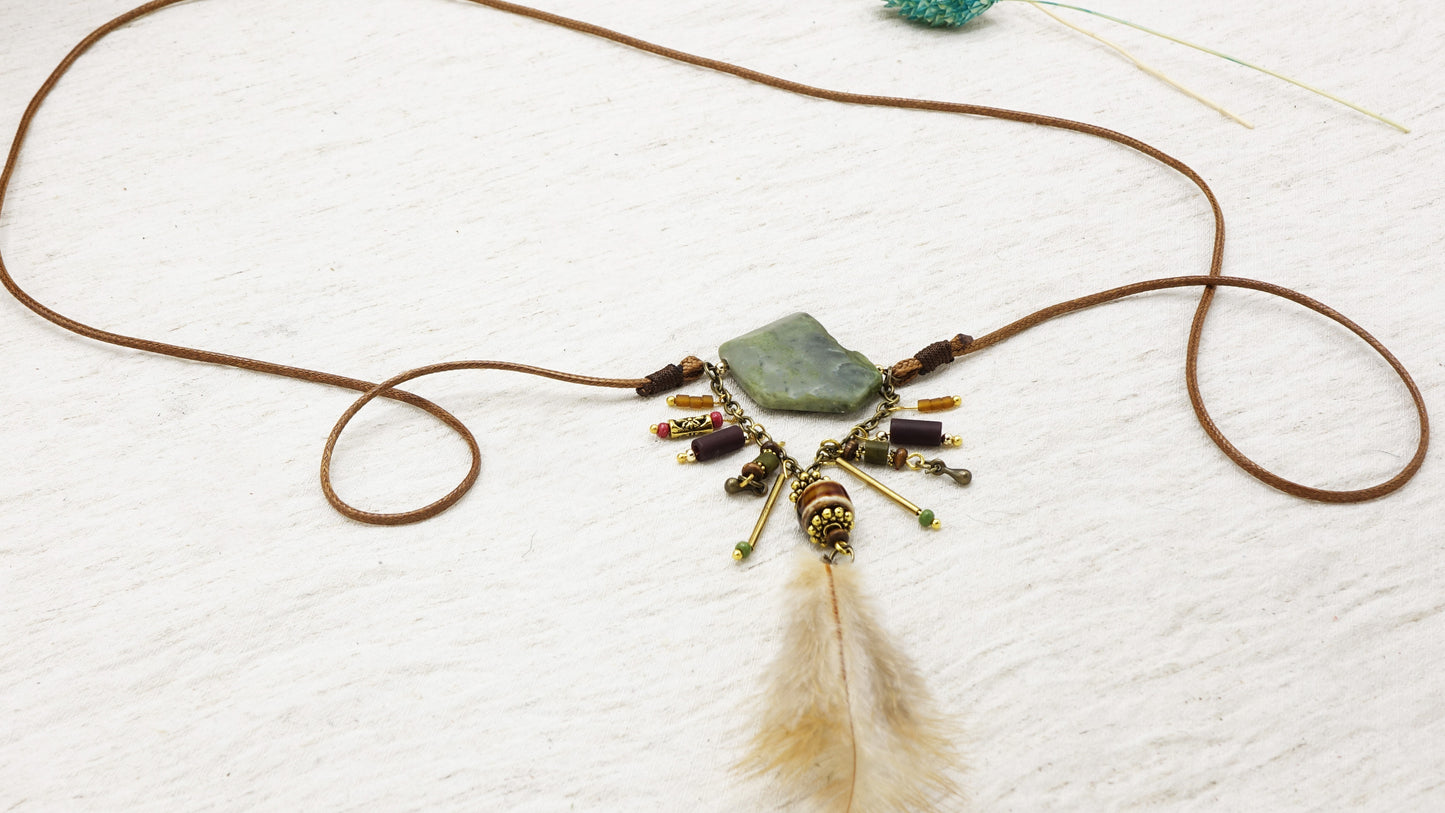 Boho Long Variscite Stone Necklace