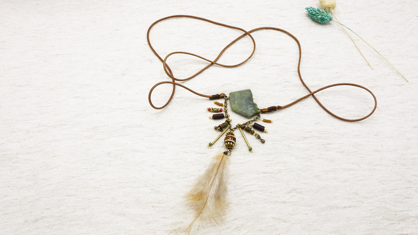 Boho Long Variscite Stone Necklace