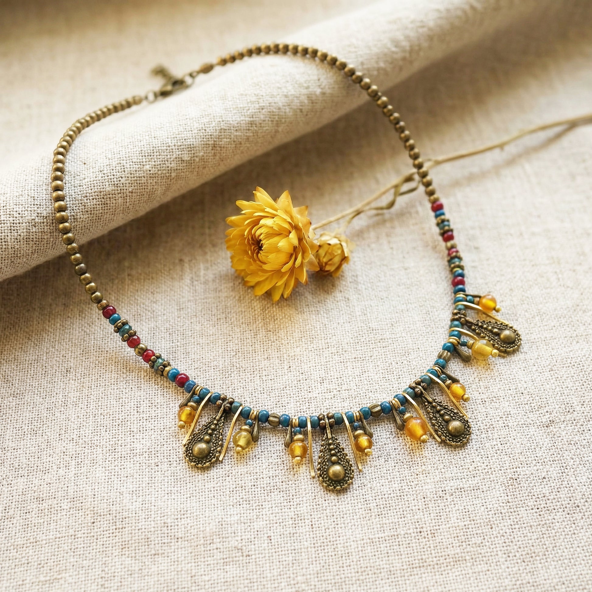 Boho Beaded Charm Necklace