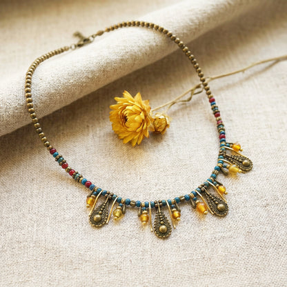 Boho Beaded Charm Necklace