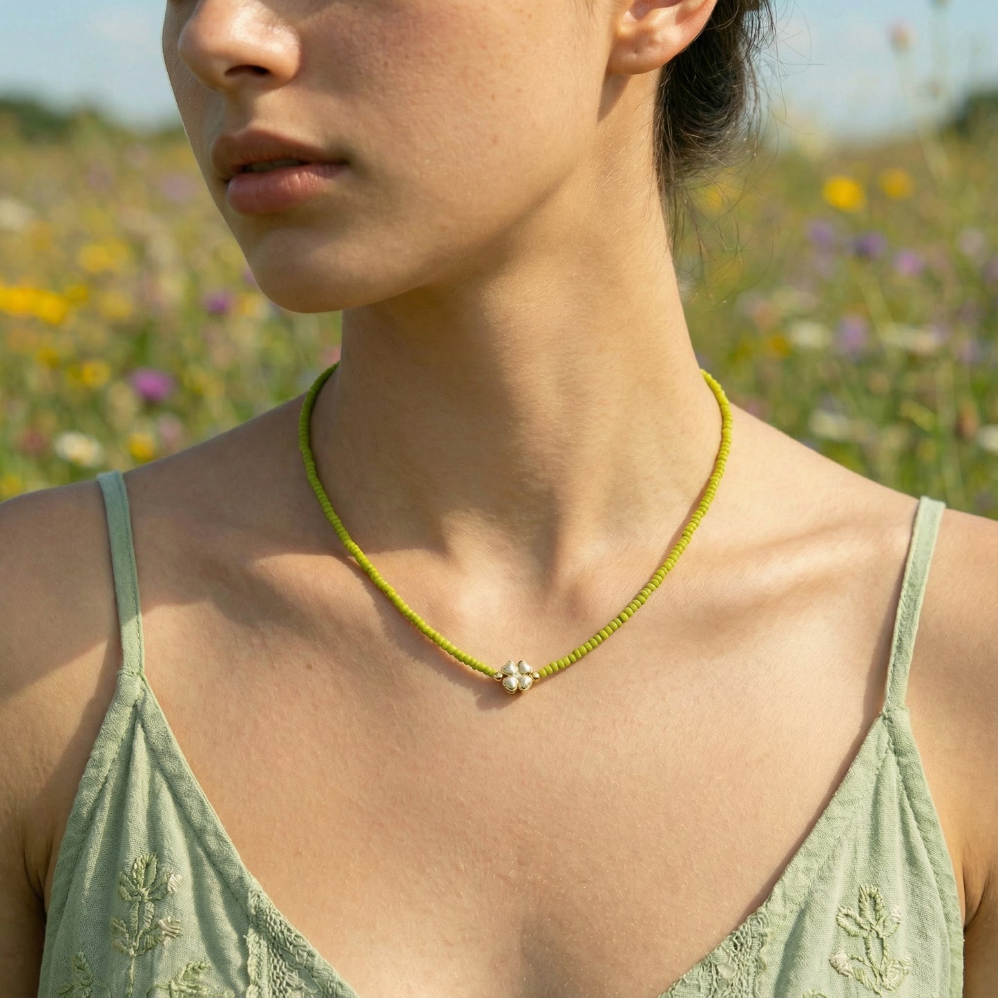 Boho Beaded Flower Necklace