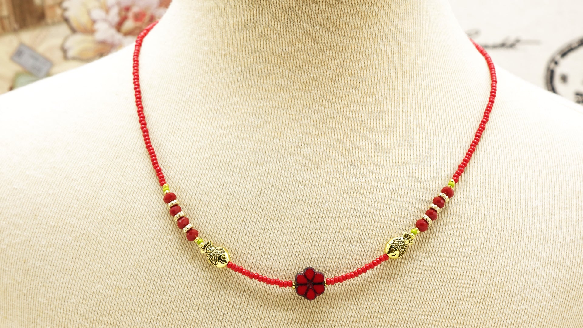Boho Beaded Flower Necklace