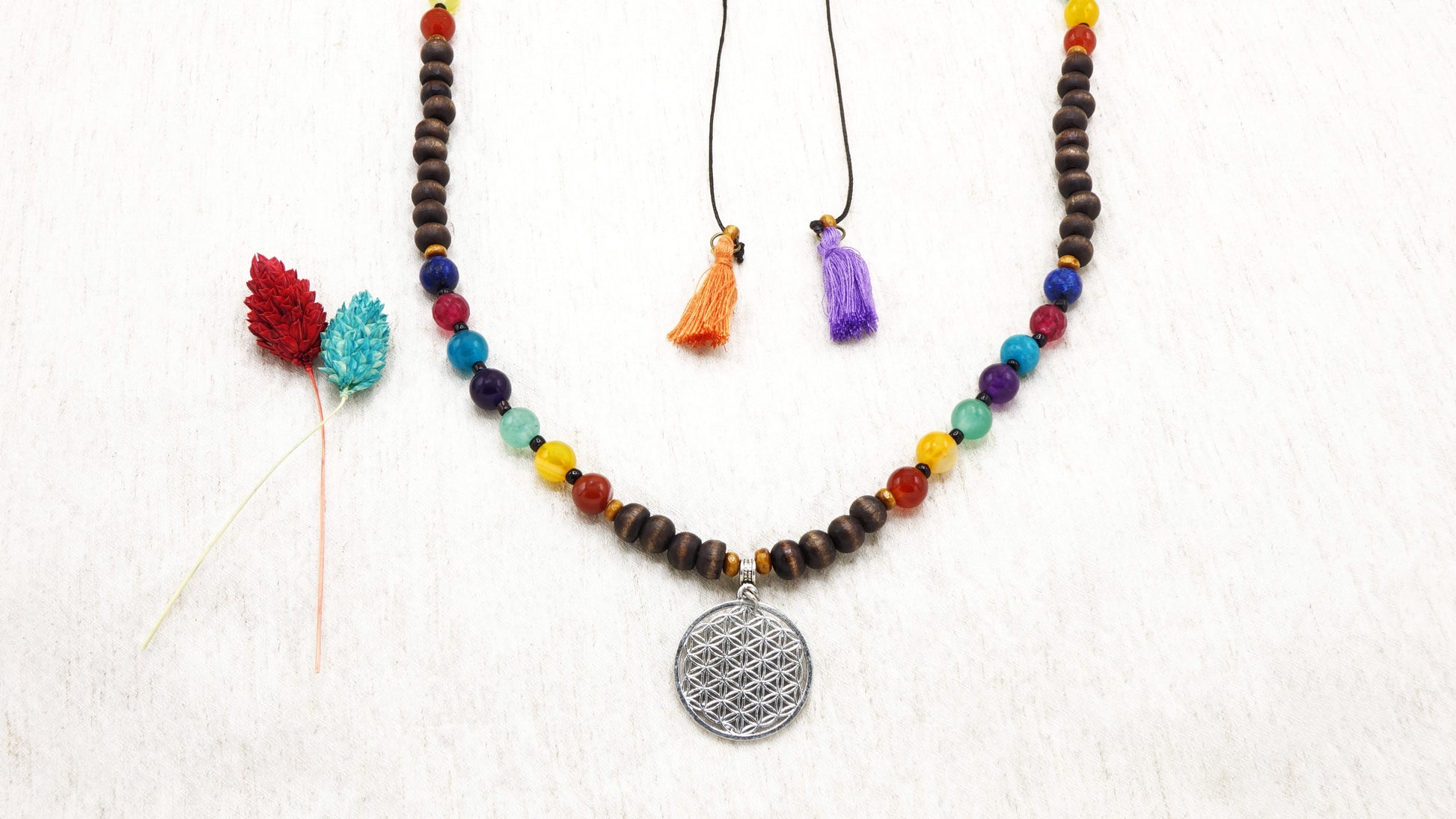 Long Beaded "Flower of Life" Necklace