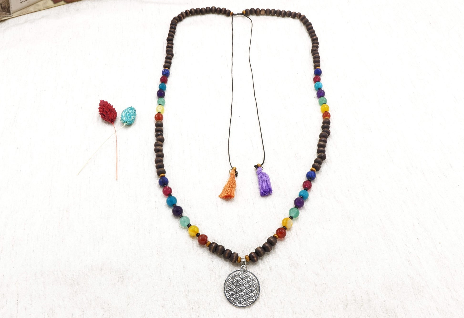 Long Beaded "Flower of Life" Necklace