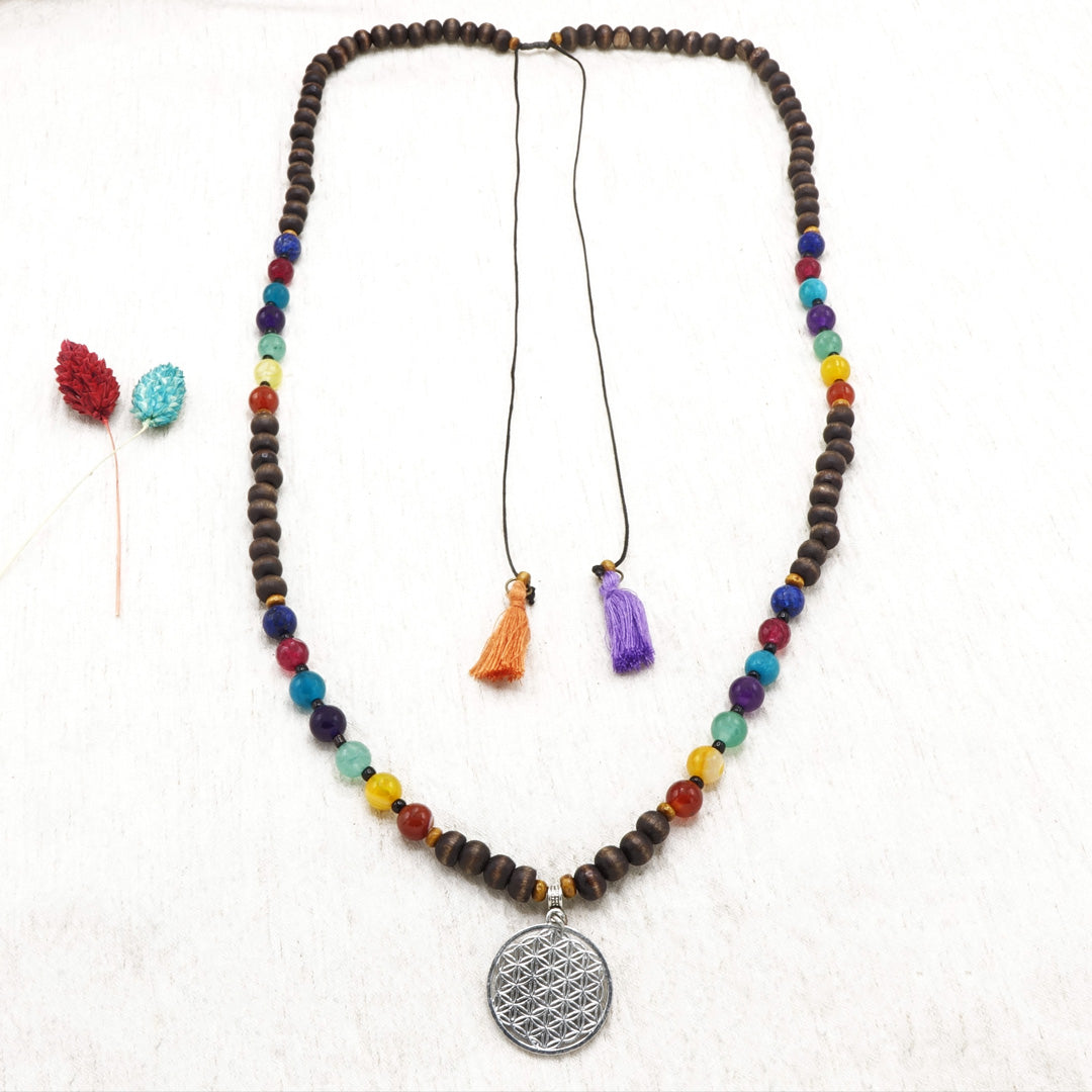 Long Beaded "Flower of Life" Necklace