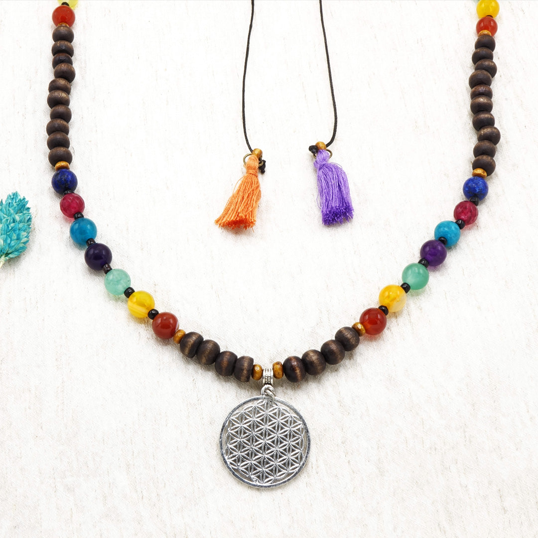 Long Beaded "Flower of Life" Necklace