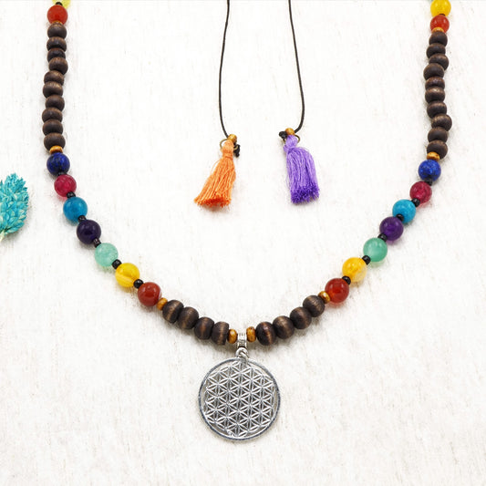 Long Beaded "Flower of Life" Necklace