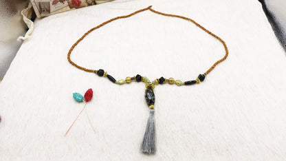 Long Boho Beaded Necklace with Tassel
