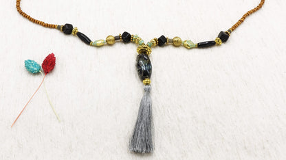 Long Boho Beaded Necklace with Tassel