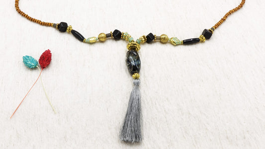 Long Boho Beaded Necklace with Tassel