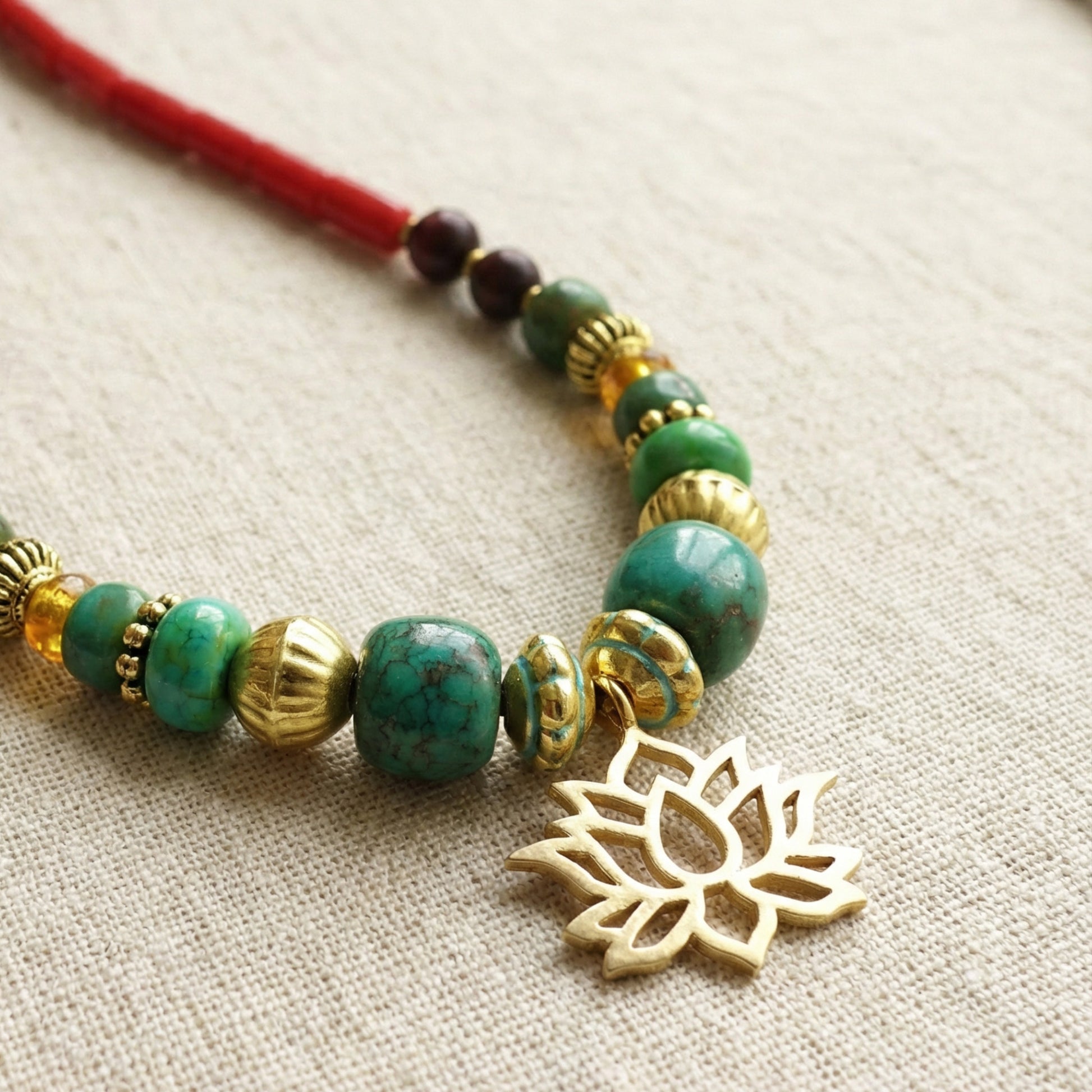 Lotus Flower Boho Beaded Necklace - Verna Artisan Works