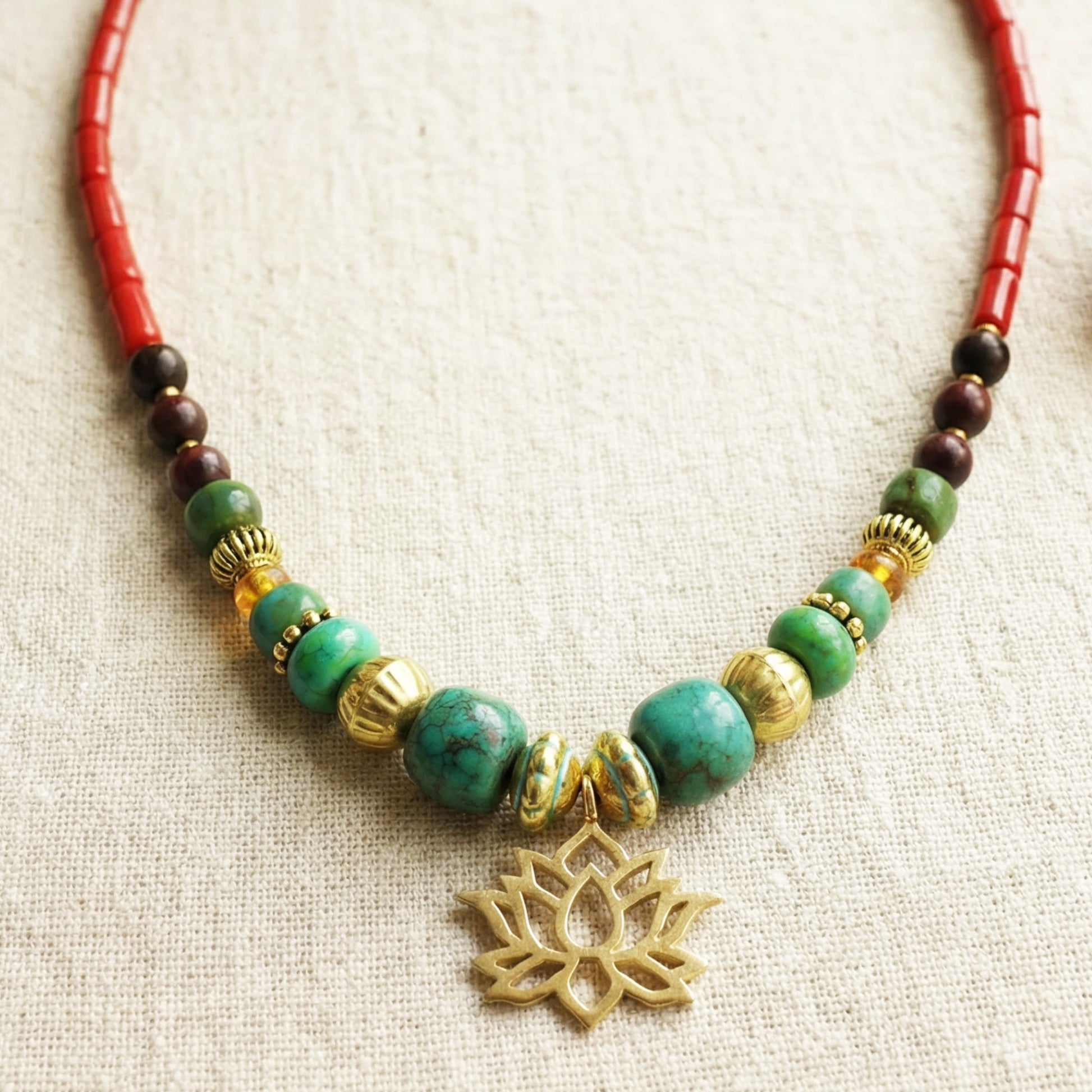 Lotus Flower Boho Beaded Necklace - Verna Artisan Works