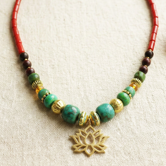 Lotus Flower Boho Beaded Necklace - Verna Artisan Works